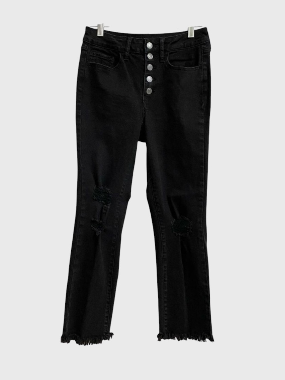 SO Women's High Rise Straight Leg Black Jeans Size 5 Distressed Raw Hem Grunge